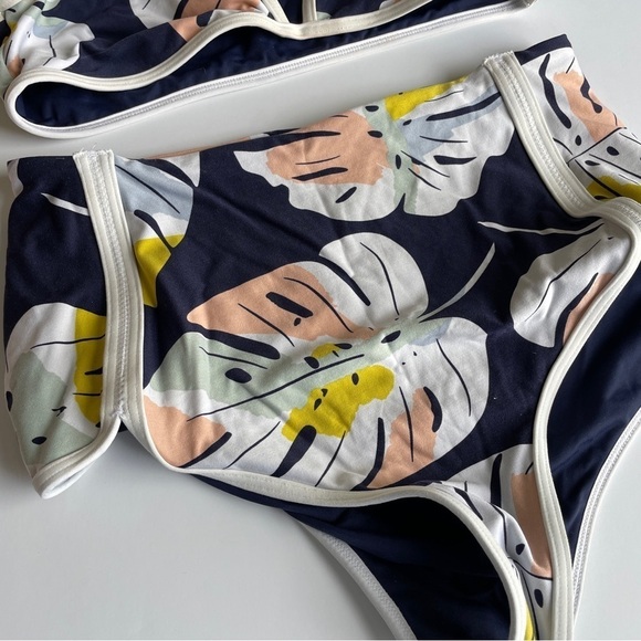 L*Space Blue, Yellow, Pink Palm Leaf High Waisted Bikini - Picture 7 of 13